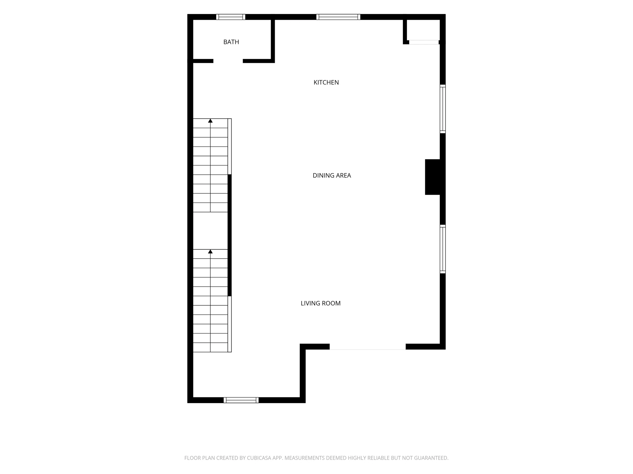 Second-floor plan with kitchen, dining area, and living room
