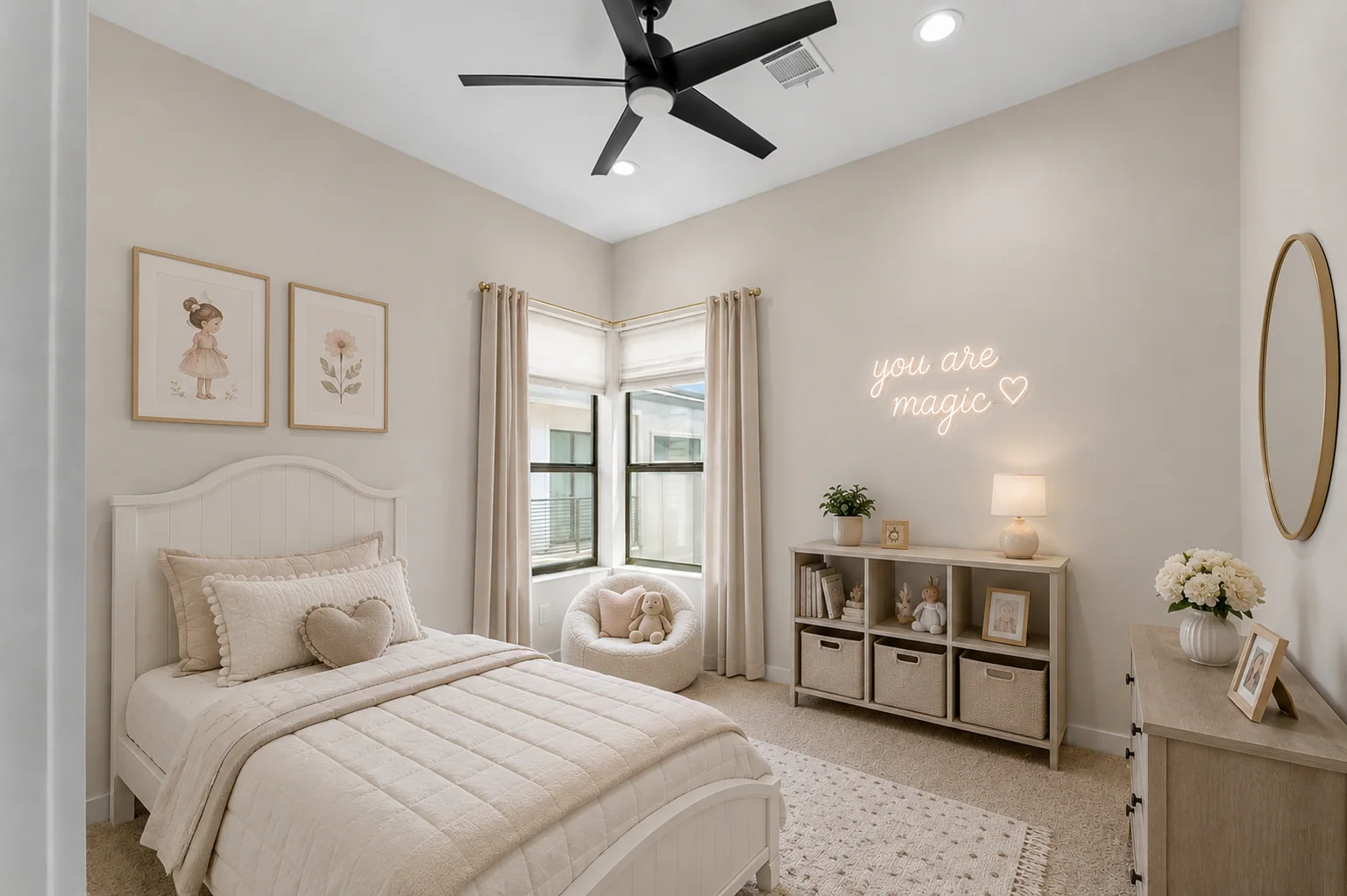 Warm staged bedroom prepared for a residential listing