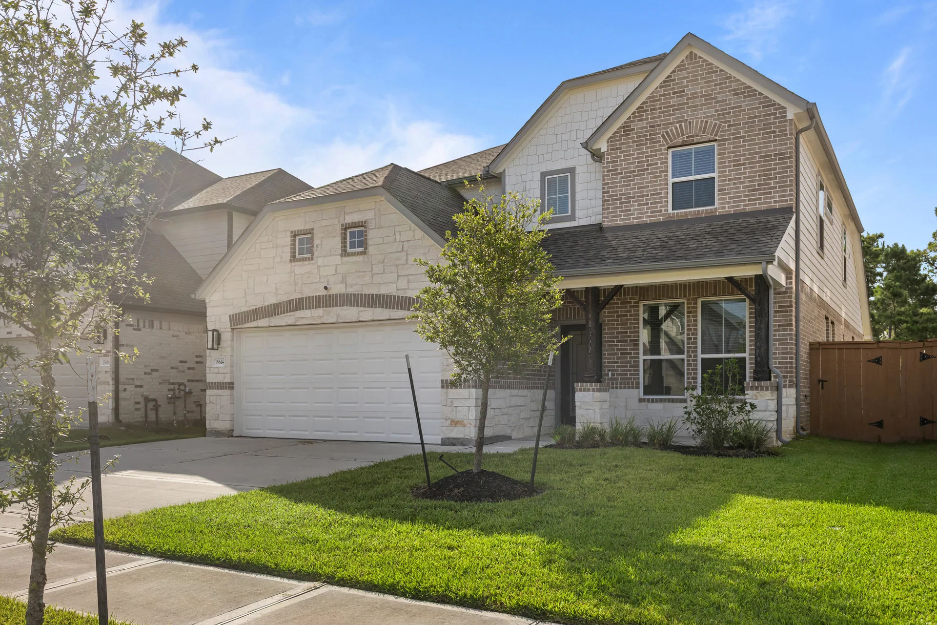 Angled exterior view of a two-story suburban home